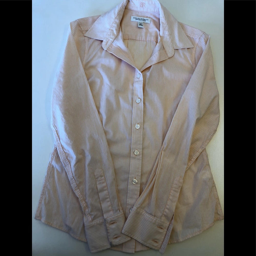 Pink & white striped non-iron stretch button down